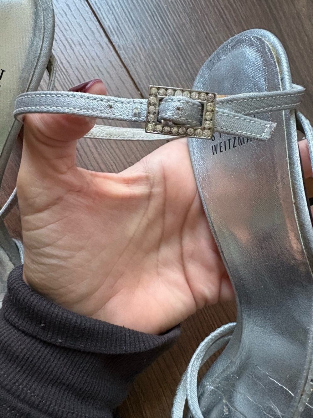 Stuart Weitzman Silver Strappy Crystal-Embellished Heels - Picture 3 of 6